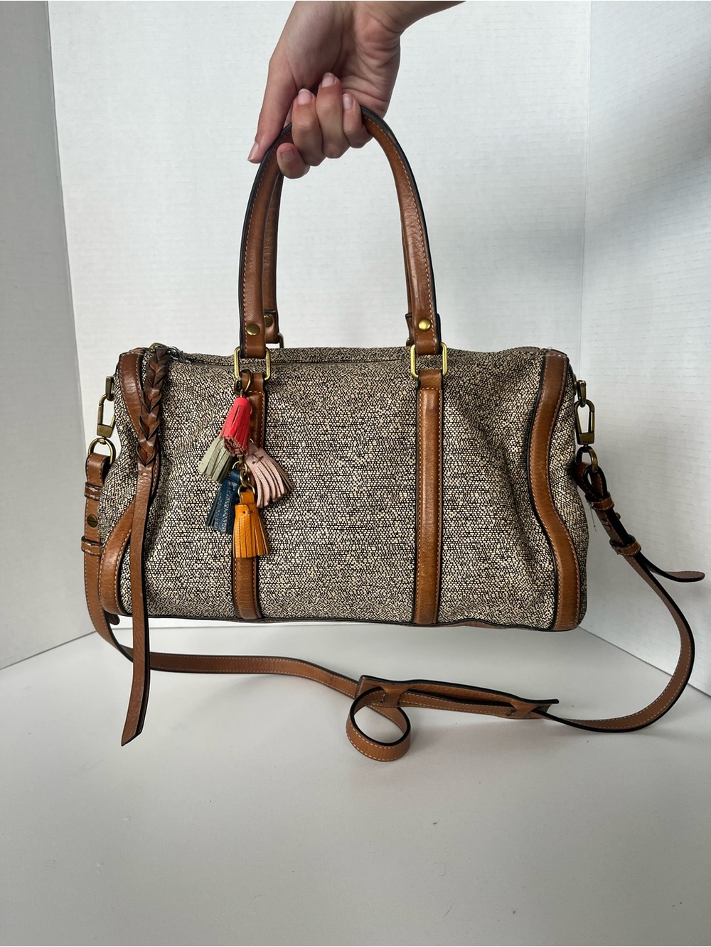 Fossil Kendall Crossbody Bag - Leather Trim - Taupe - Like New